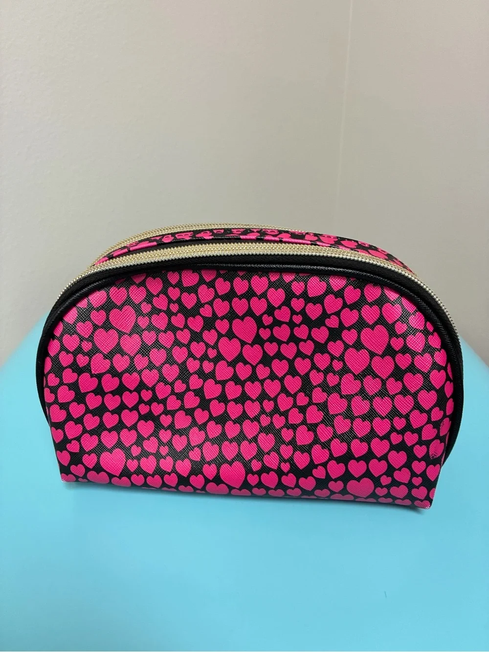 Dabney Lee Pink Heart Print Cosmetic Pouch